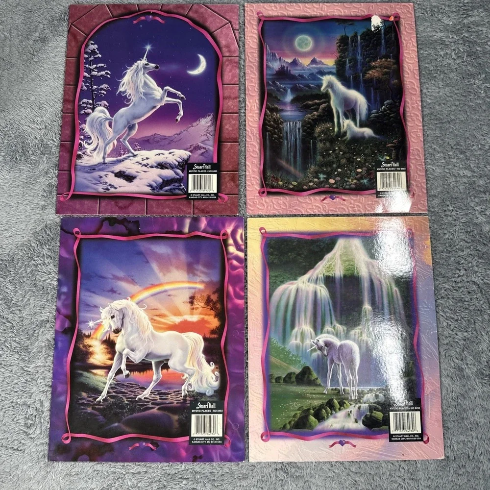 Lot Of 4 Vintage Y2K Unicorn Princess Folders Stuart Hall Swing Castle Unicorn